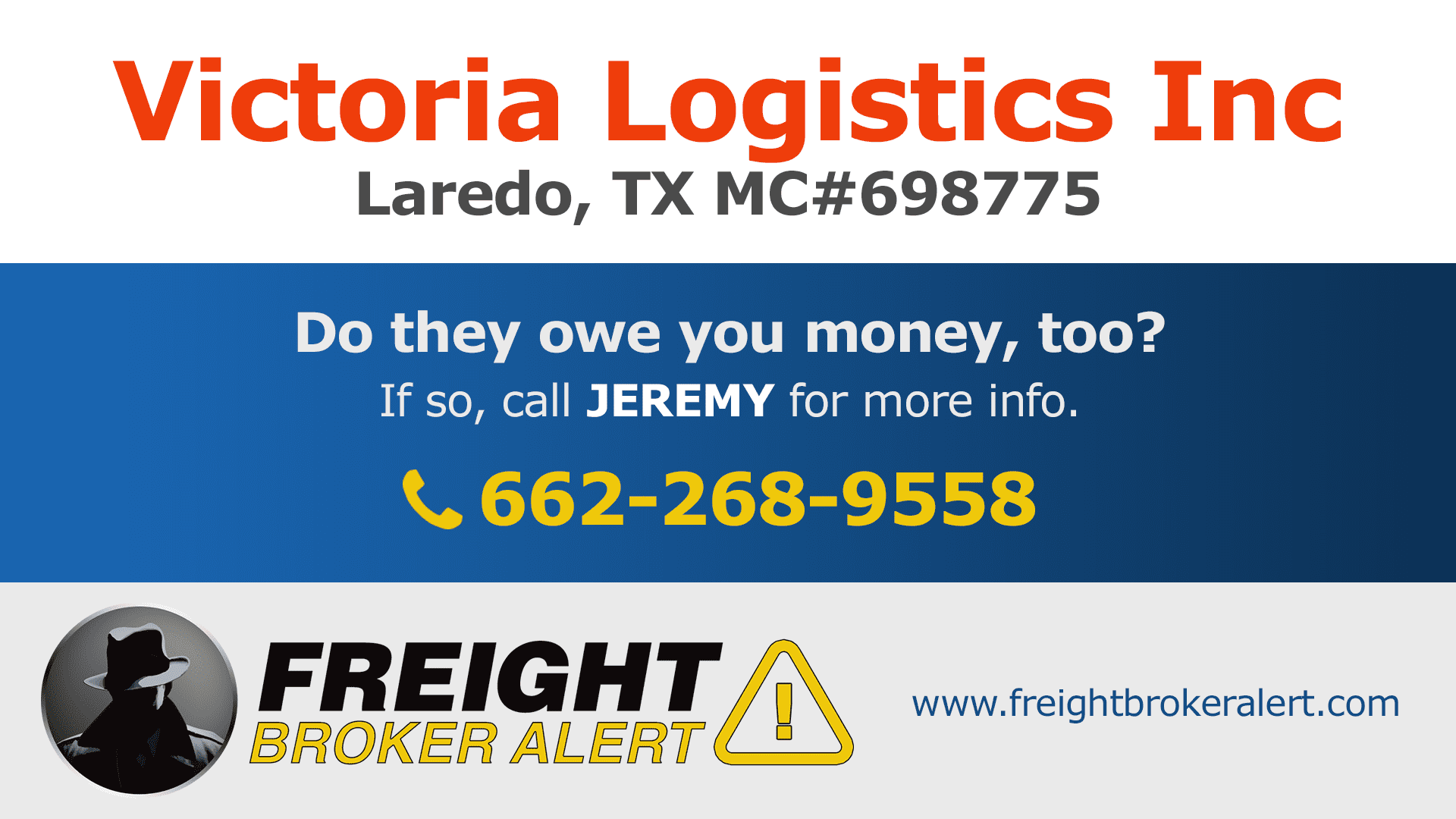 Victoria Logistics Inc Freight Broker Alert