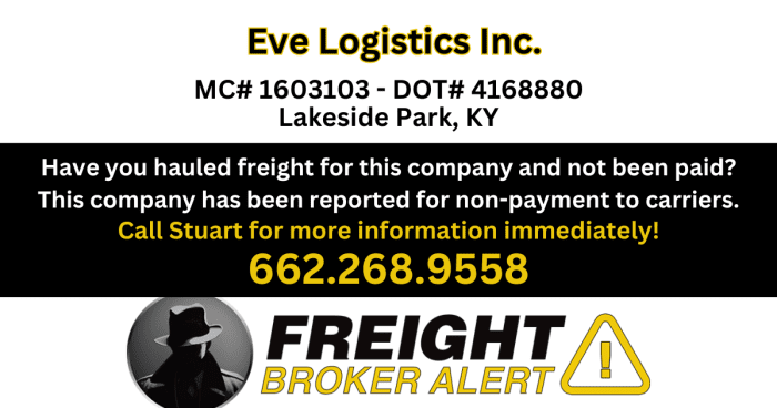 Eve Logistics Inc - Freight Broker Alert